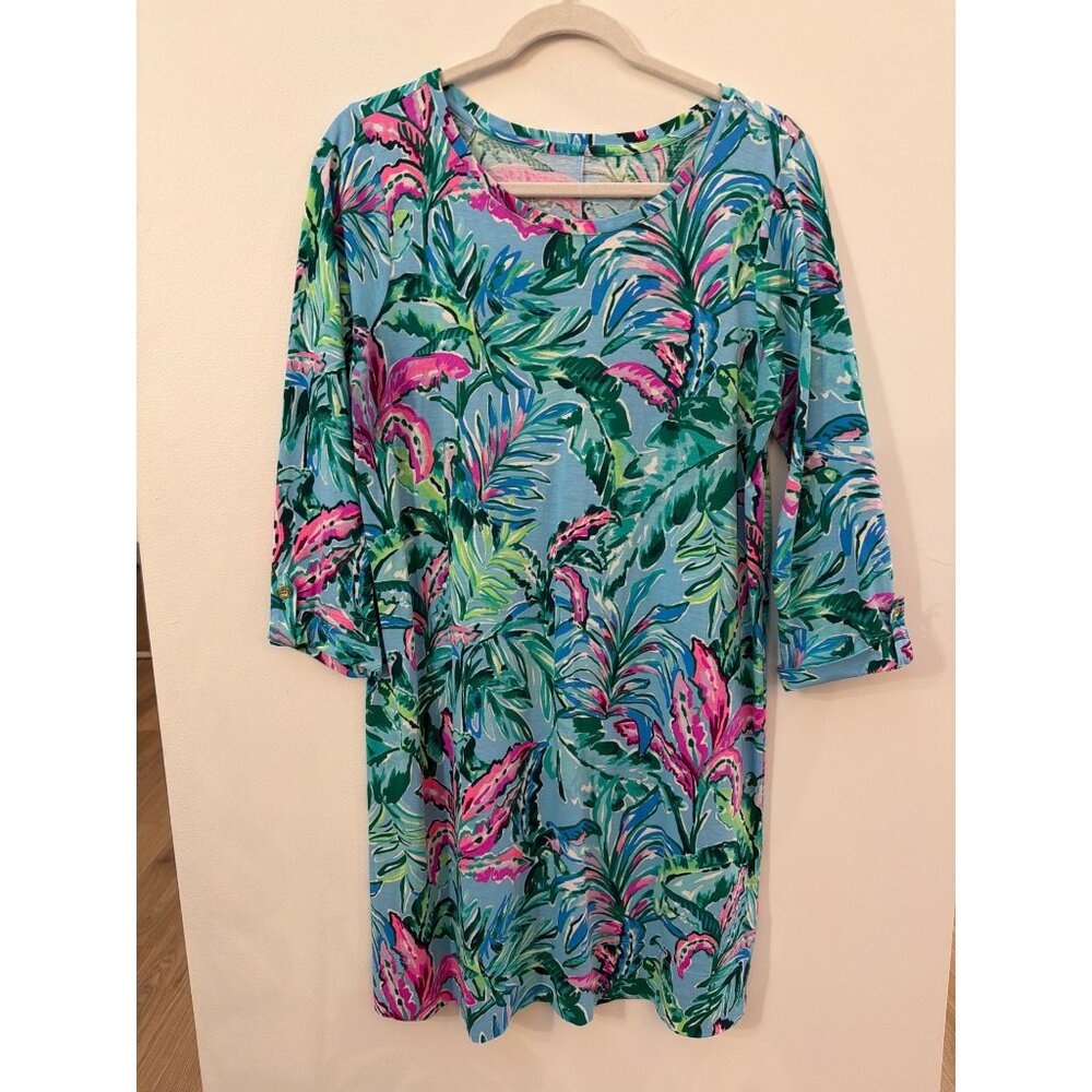Lilly Pulitzer Sophie Porto Blue In The Trees Dress Womens L 100% Pima Cotton 3/